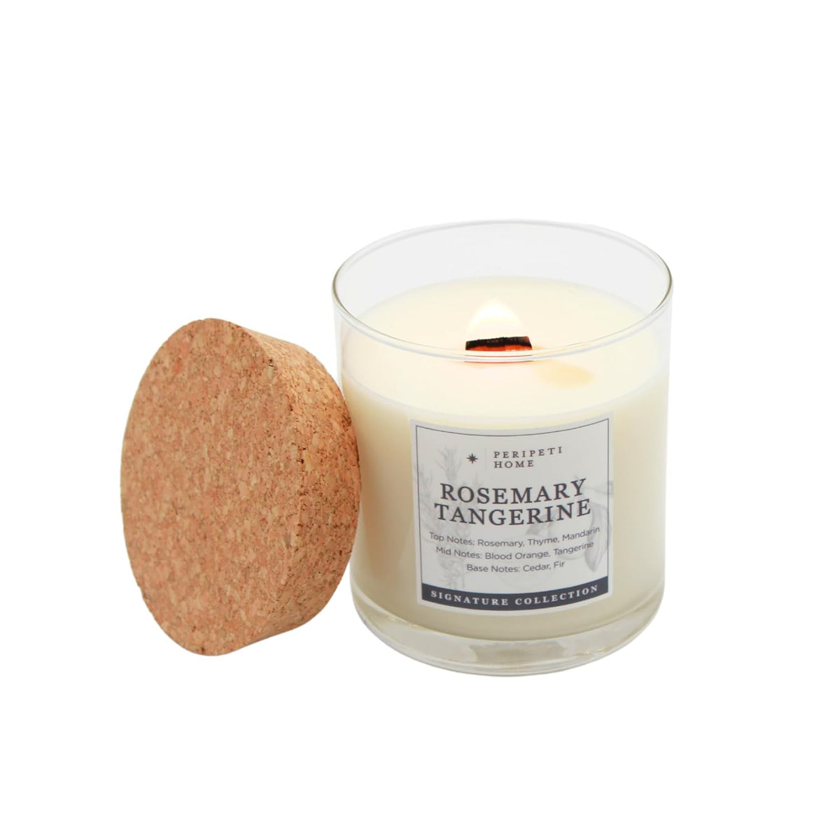 Peripeti Home Rosemary + Tangerine Scented Candle - Wooden Wick, 8.5Oz Natural Soy Wax For Energizing Aromatherapy - Long-Lasting Citrus & Herbal Fragrance For Home Or Spa