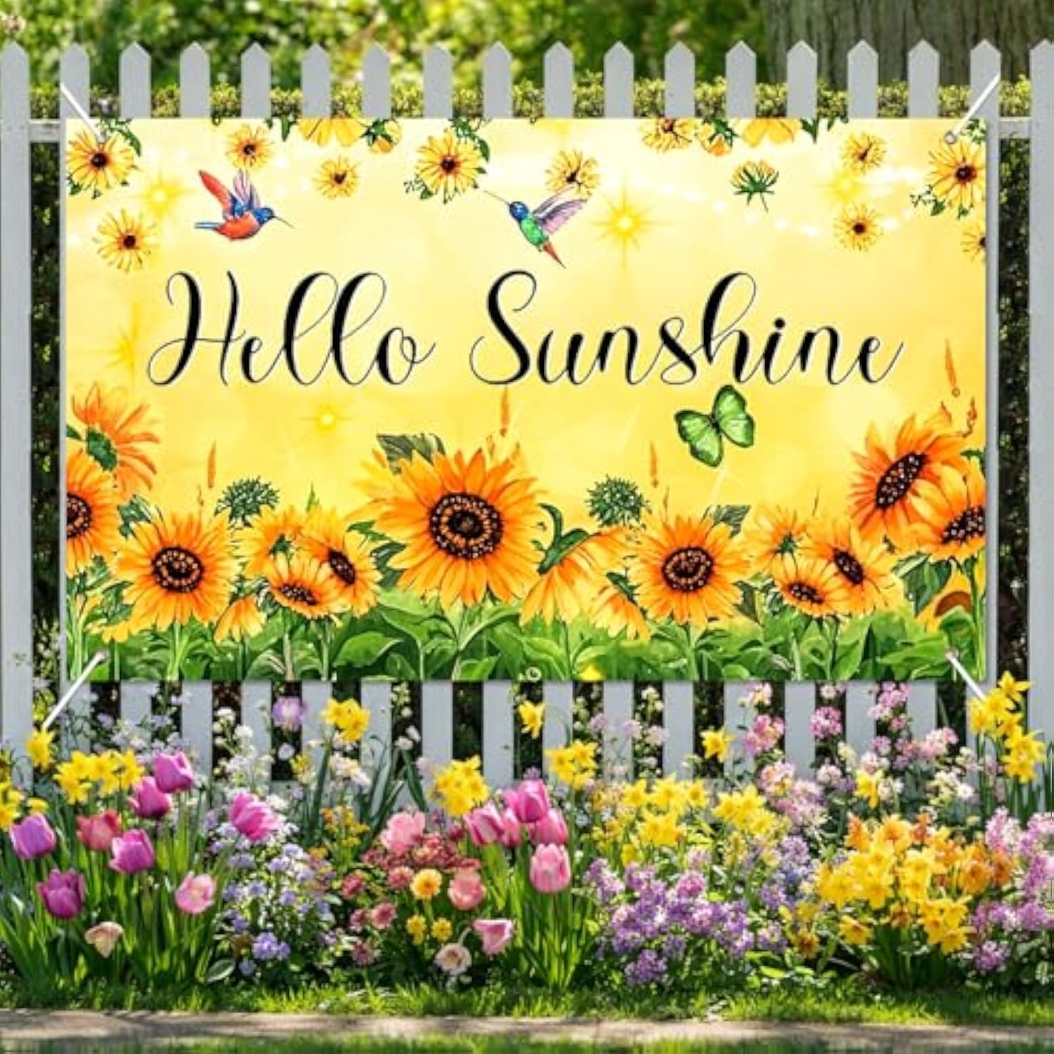 Spring Banner Hello Sunshine Welcome Spring Decorative Backdrop For Spring Summer Party Decorations Indoor Outdoor Home Use 71 * 43 Inchs Sunflower Floral Photo Booth Background
