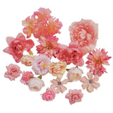 17Pcs Silk Flowers For Crafts,Silk Flowers For Wedding,Fake Flowers Bulk Cake Flowers,Girl Cake Topper For Home Wedding Cake Decorations Baby Shower Home Decoration Diy Crafts (Pink)