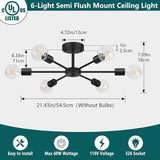 6 Light Black Sputnik Ceiling Light Modern Semi Flush Mount Fixture
