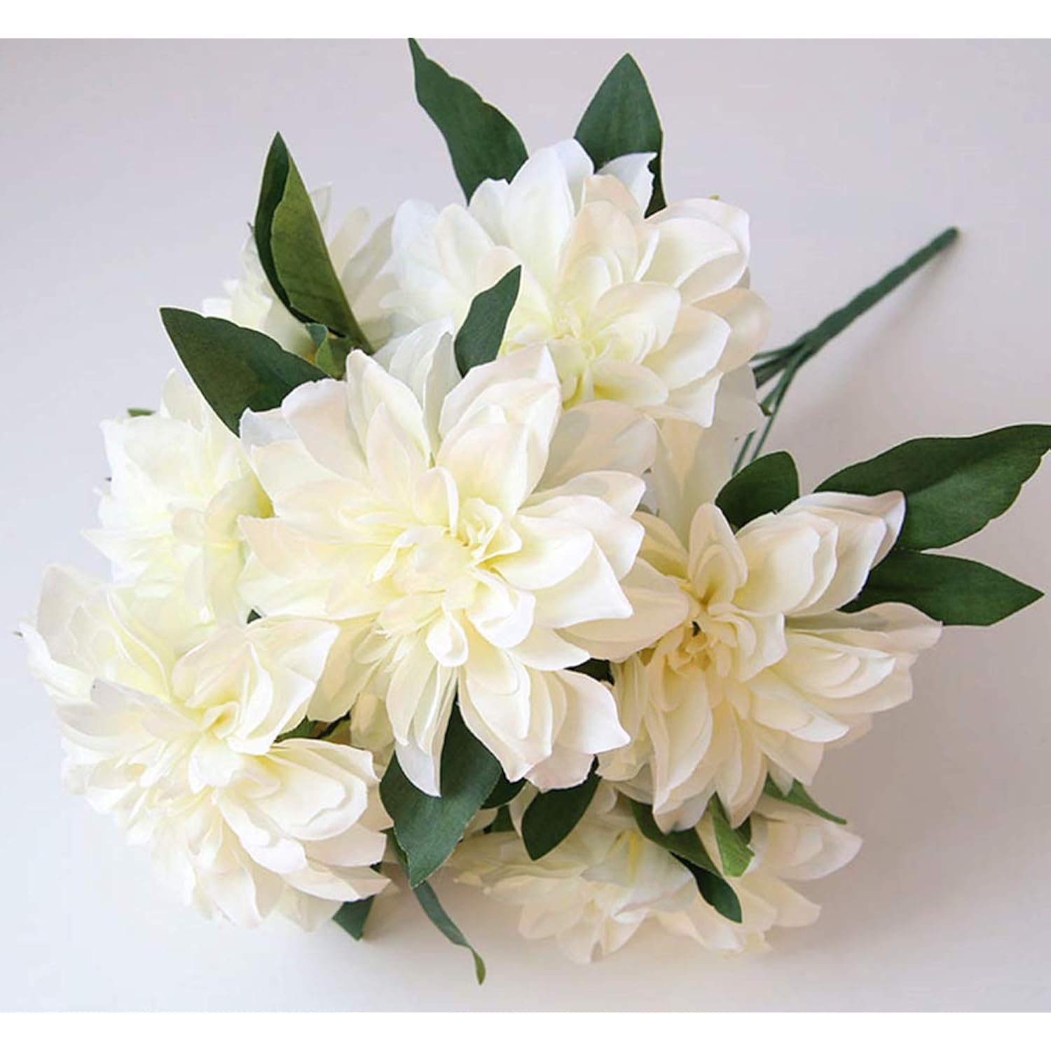 10 Heads Dahlia Fake Flowers Artificial Dahlia Flowers Faux Flowers For Home Wedding Party Office Supplies (White)