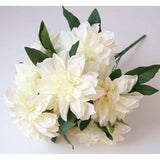 10 Heads Dahlia Fake Flowers Artificial Dahlia Flowers Faux Flowers For Home Wedding Party Office Supplies (White)