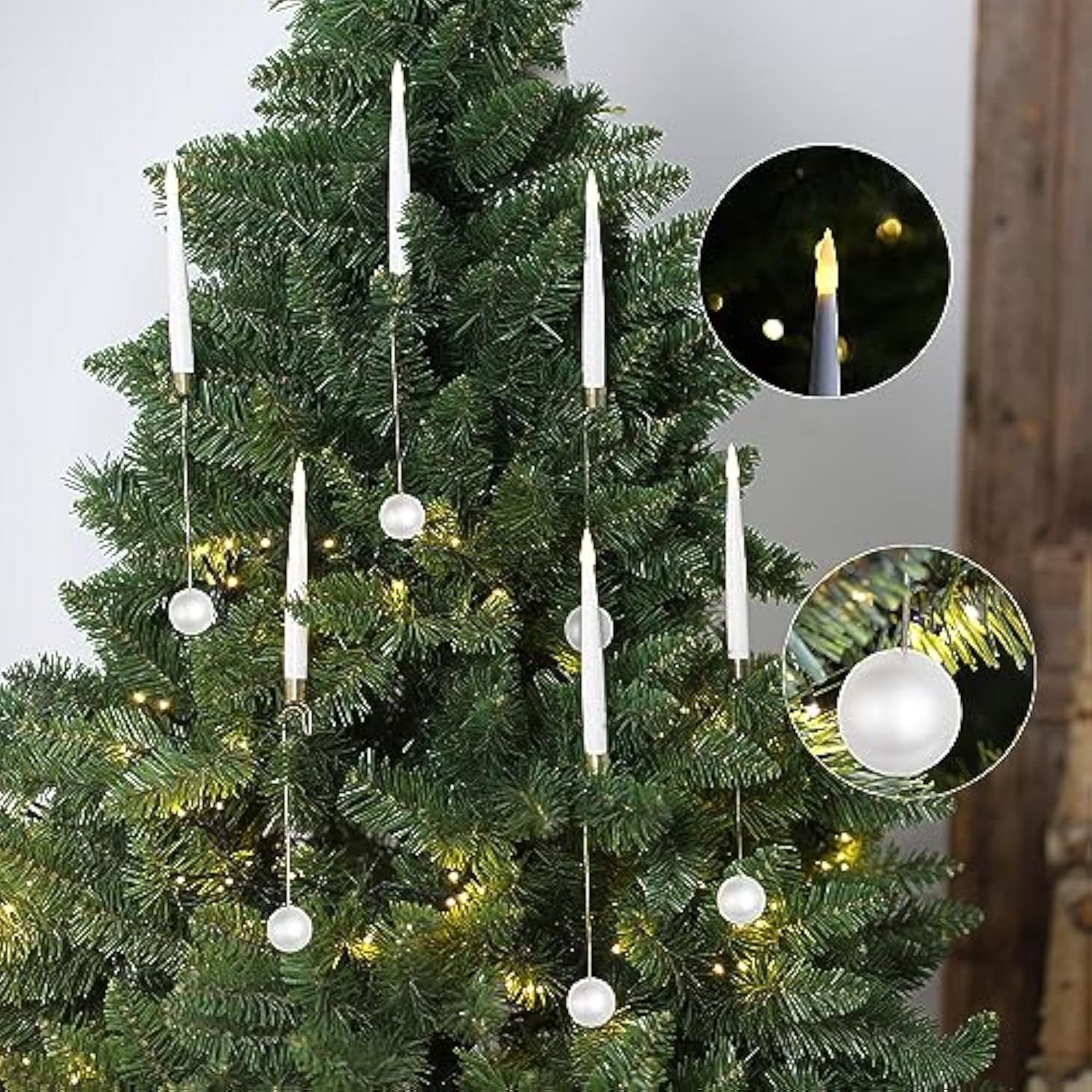 Christmas Tree Led Candles, 10 Pack Battery Operated With Remote, Fake Candles For Xmas Wedding Decor With Pearl Ball Hook