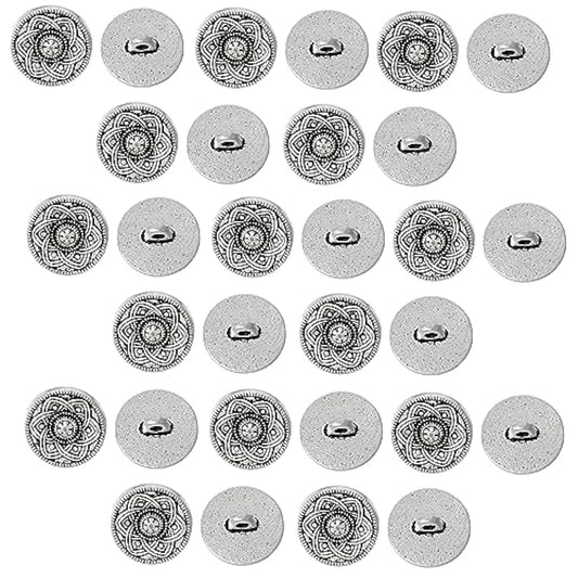 Sewing Shank Buttons - 30 Pack, 15Mm, Carved Flower Design With Vintag