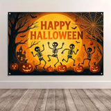 Large Happy Halloween Banner 71x43 Inch Skeleton Pumpkin Backdrop Haunted House Decor