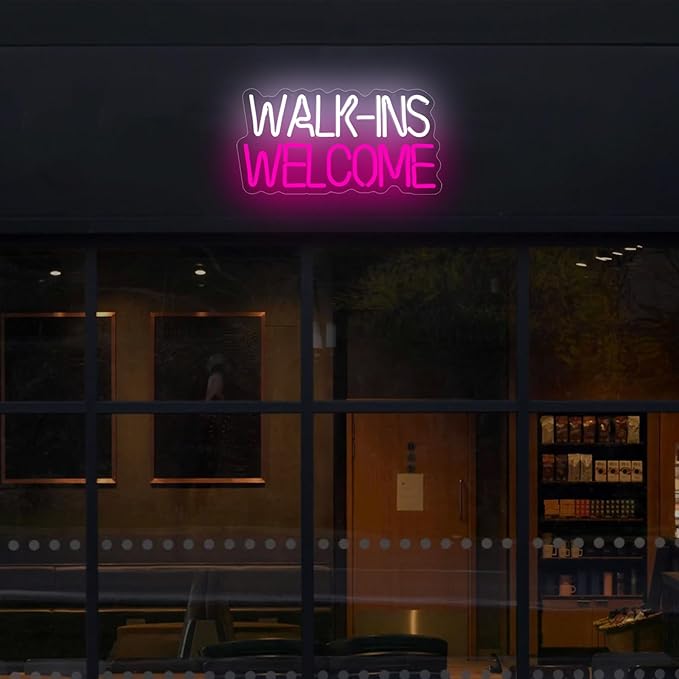 Walk Ins Welcome Pink Neon Sign LED Wall Decor Light for Business Studio Store Door