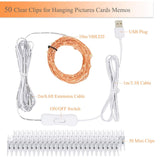 100 Led 50 Photo Clips String Lights Holder 33Ft Starry Fairy Lights For Hanging Pictures Cards Memos Usb Powered With S