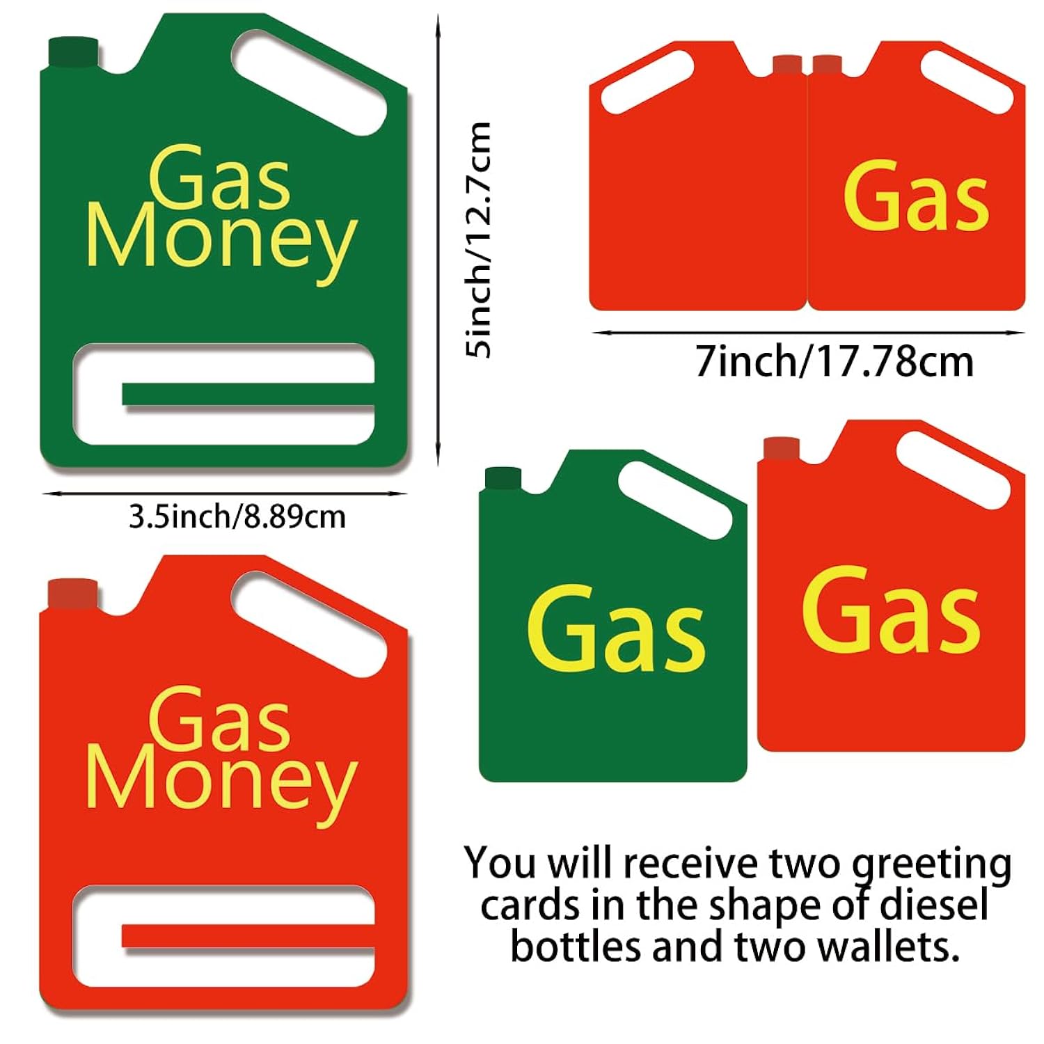 2 Set Gas Gift Cards Gas Money Greeting Cards Folded Greeting Card Gas Can Ornament Funny Money Holder Ornament Small Gas Can For Teacher'S Gift Funny For Mom Dad Valentine'S Day