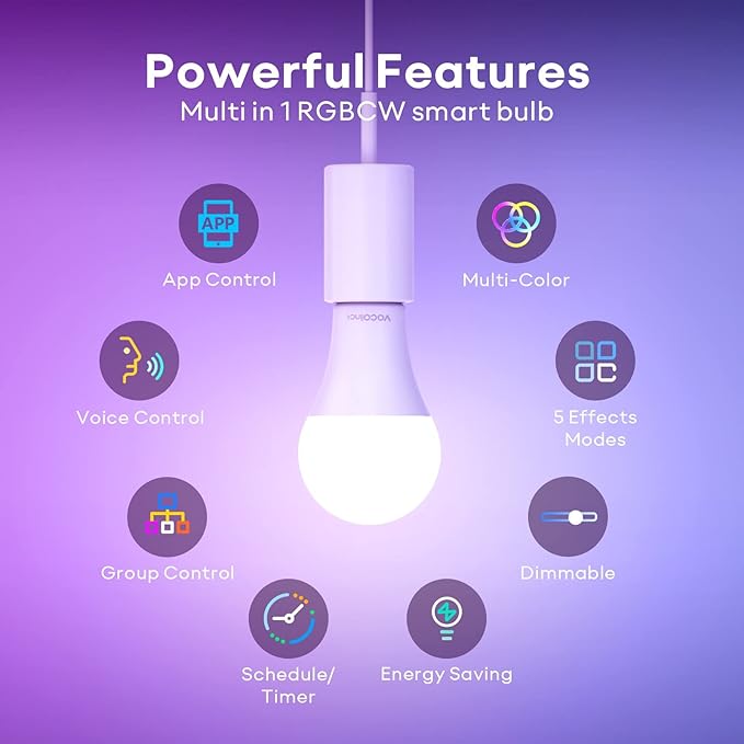 A21 Smart WiFi LED Bulb RGBW 850LM Dimmable E26 Works with Apple HomeKit Alexa Google Home