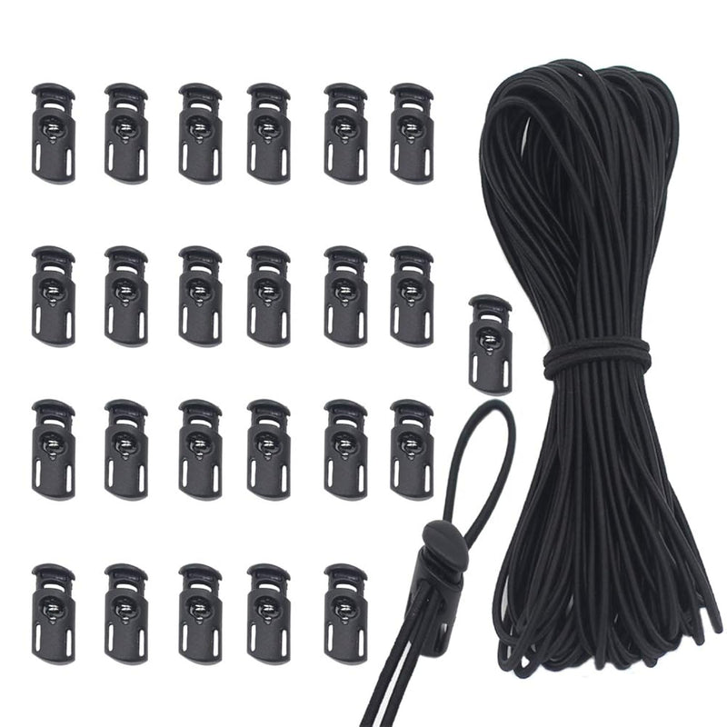 25 Pcs Cord Locks Spring Toggle Stopper + 10 Yards 1/8 Inch Cord Stretch Strin