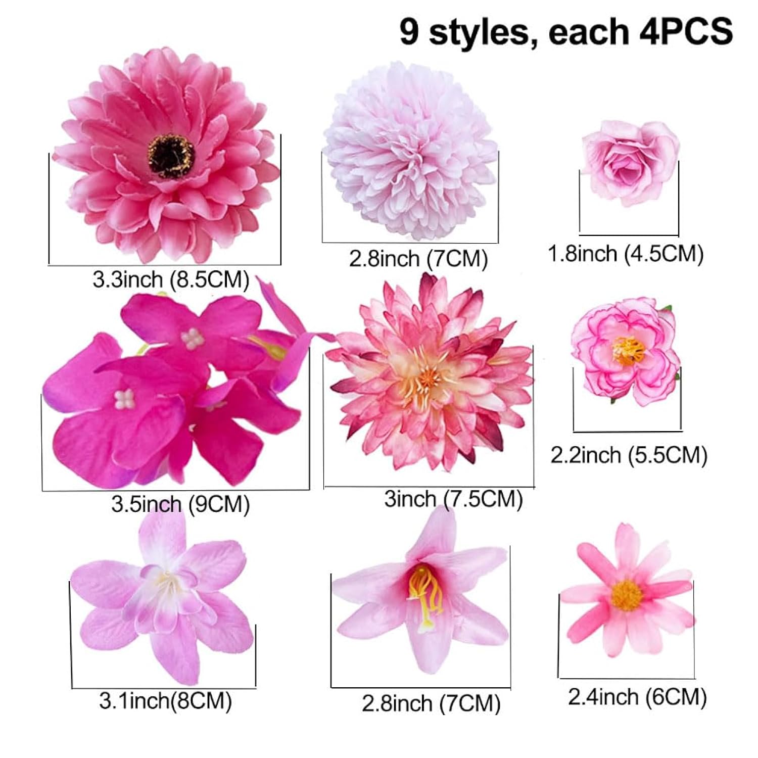 36Pcs Artificial Flower Heads Silk Faux Flower Head For Crafting Project Birthday Cake Blossom Garland Bouquets For Wedding Party Baby Shower Home Decoration (36, Pink)