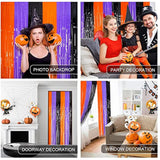 3 Pack Halloween Foil Fringe Curtains Backdrop Orange Purple Black Party Decor