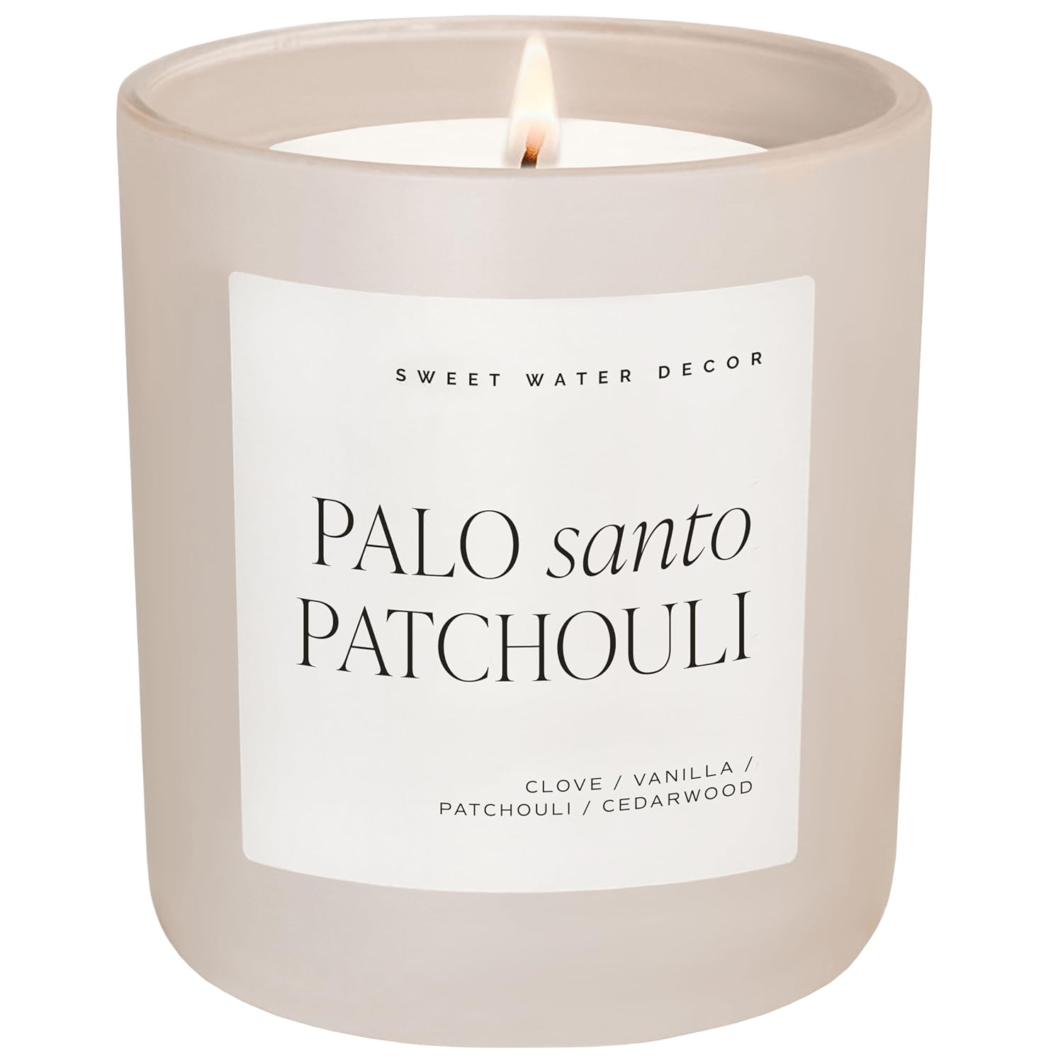 Palo Santo Patchouli Candle - Soy Clove, Vanilla, Patchouli, Cedarwood Scented Spa Candle For Home - 15Oz Tan Matte Jar, 70+ Hour Burn Time, Made In The Usa
