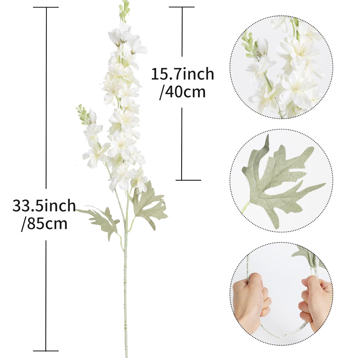 8Pcs White Delphinium Artificial Flowers Larkspur Fake Flowers 33.5In Long Stem Faux Silk Flowers Bulk For Tall Vase For Home Wedding Floral Arrangement Centerpiece Table Decorations (White)