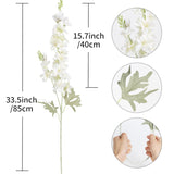 8Pcs White Delphinium Artificial Flowers Larkspur Fake Flowers 33.5In Long Stem Faux Silk Flowers Bulk For Tall Vase For Home Wedding Floral Arrangement Centerpiece Table Decorations (White)