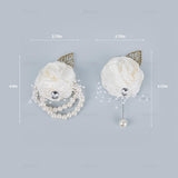 , 2 Pack White Rose Bridesmaid Wrist Flower Corsage Bride Silk With Artificial Gold Leaf Pearl Bead