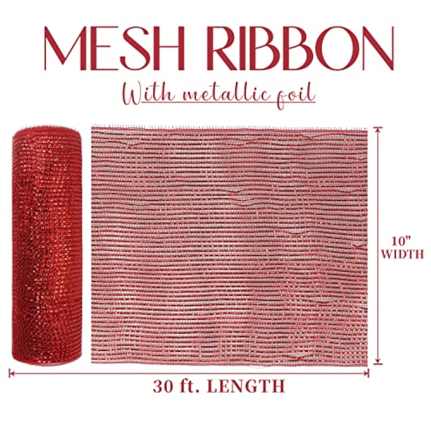Red Mesh Ribbon Gold Deco Mesh Ribbon 10 Inch Wide Red Mesh Ribbon For Christmas Tree Metallic Mesh Roll Decorative Red Mesh Ribbon For Wreaths Garland Swag Basket Craft Supplies (30 Feet)
