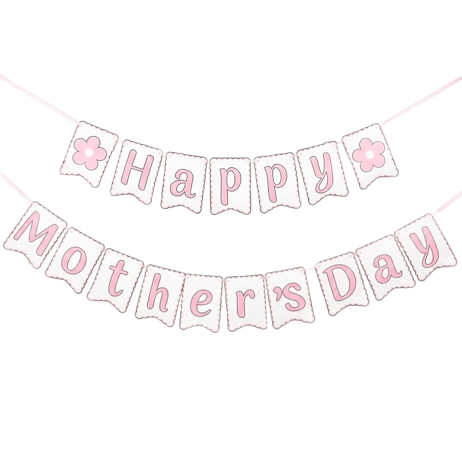 Happy Mothers Day Banner - Pre-assembled Mothers Day Decorations for Party, Mother's Day Best Mom Ever Flower Sign Bunting Garland for Home Fireplace Wall Office Photo Props Pink