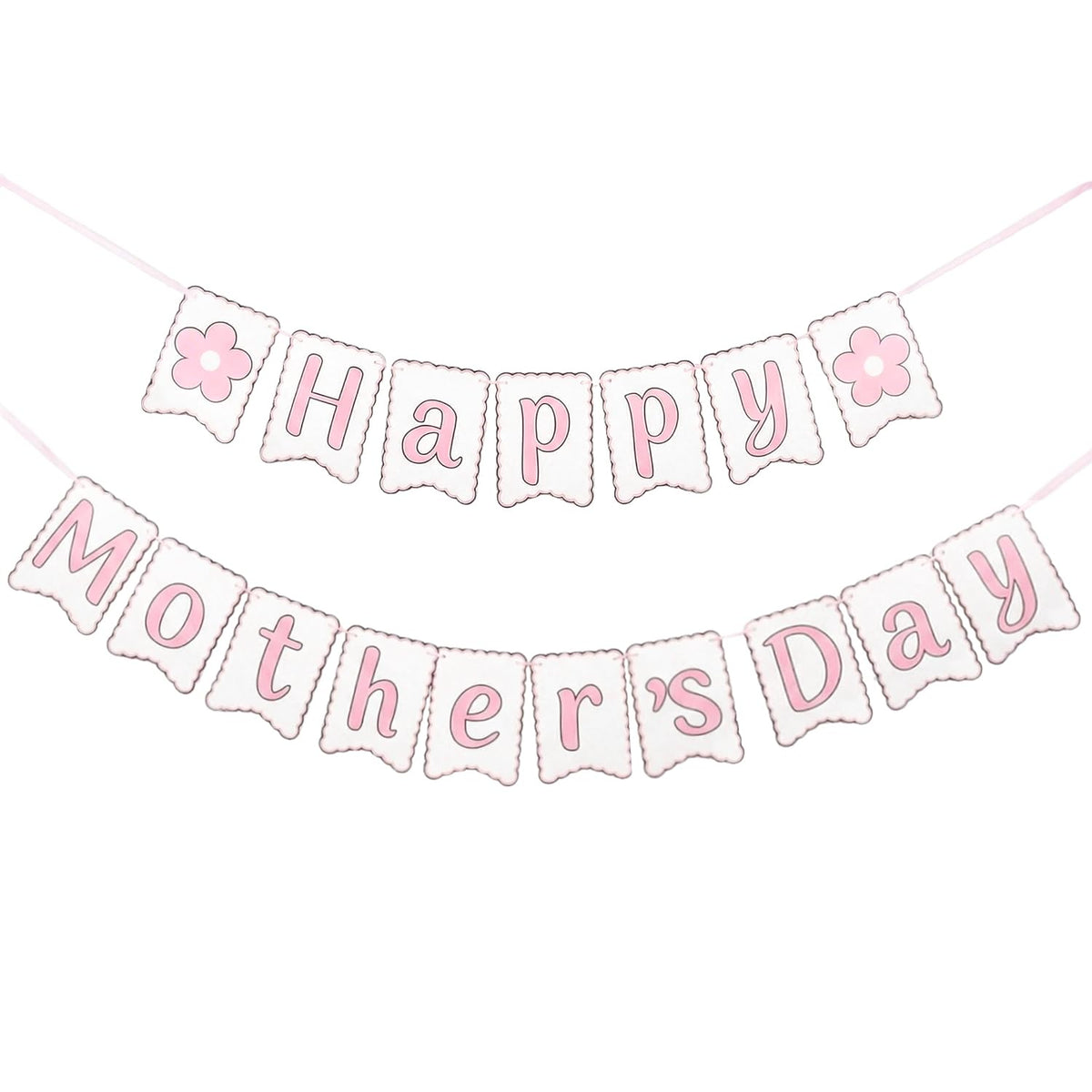 Happy Mothers Day Banner - Pre-assembled Mothers Day Decorations for Party, Mother's Day Best Mom Ever Flower Sign Bunting Garland for Home Fireplace Wall Office Photo Props Pink