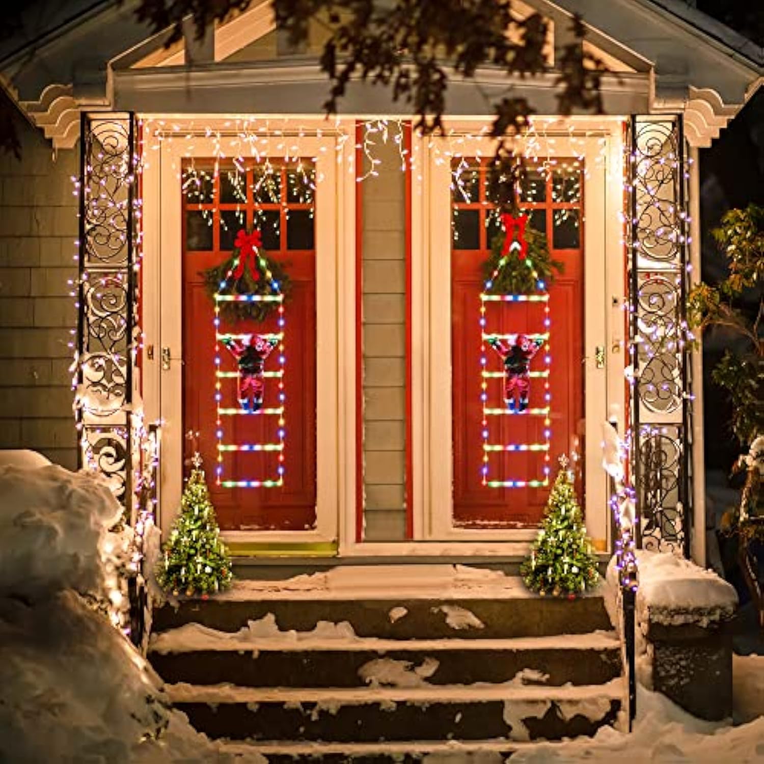 Christmas Decorations Led Ladder Lights With Climbing Santa Claus, 2.5Ft Indoor Christmas Decorative Lights - 8 Modes Xm
