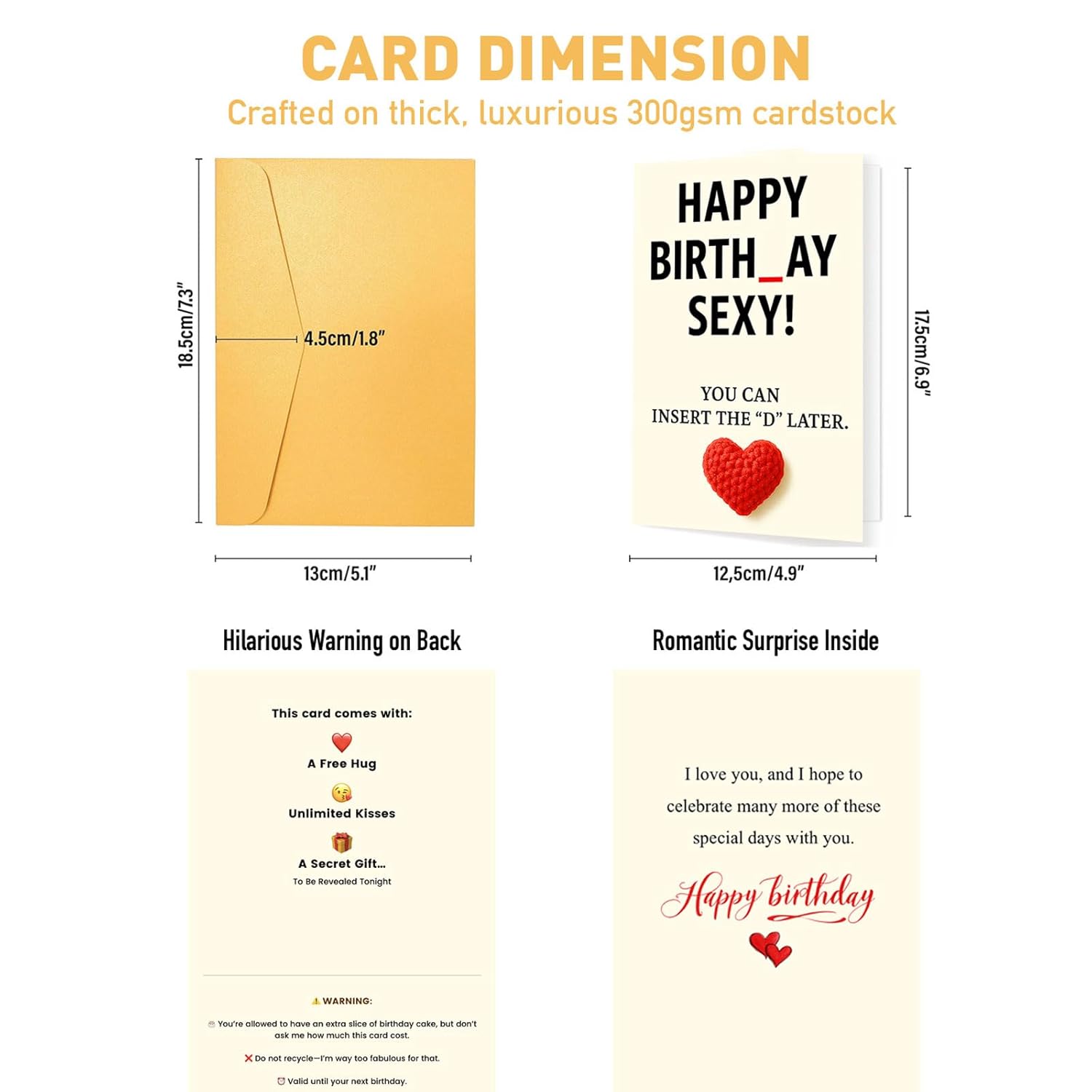 Husband Birthday Card & Funny Birthday Card For Husband From Wife - Handmade Knitted Heart Greeting Card For Him