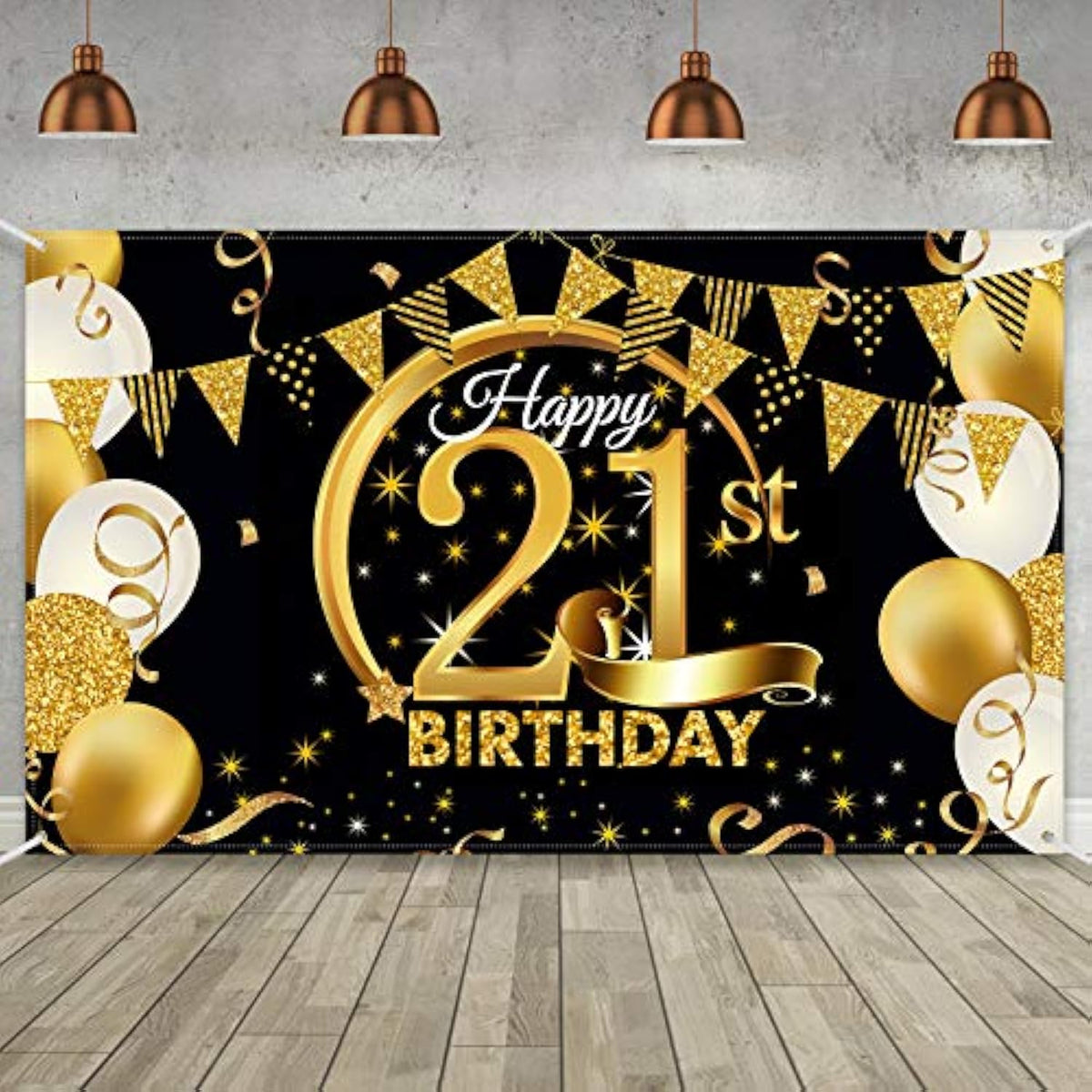 72.8x43.3" Black Gold Extra Large 21st Birthday Fabric Backdrop Banner