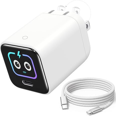 45W USB C GaN Fast Charger with 6.6FT USB C Cable Smart Display Foldable Wall Charger for iPhone 17 16 15 iPad Pro