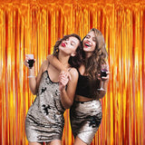 6.4x8.2ft Metallic Tinsel Foil Fringe Curtains 2 Pack Orange Party Backdrop
