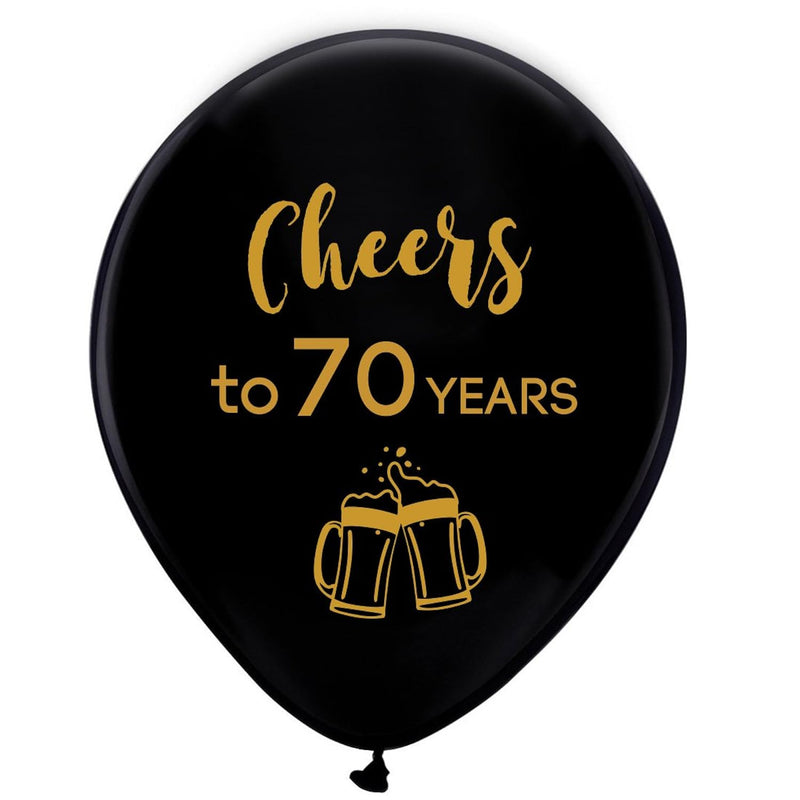 Black Cheers To 70 Years Latex Balloons, 12Inch (16Pcs) 70Th Birthday