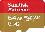 64GB Extreme microSDXC, 160MB/s, U3, V30, 4K, A2, C10, with Adapter