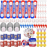 144 Pieces Baseball Theme Party Favors With Inflatable Bats Stress Baseballs Keychains Stickers Whistle Medals Bracelets Tote Bags For Sport Party Baseball Decorations Birthday Gifts
