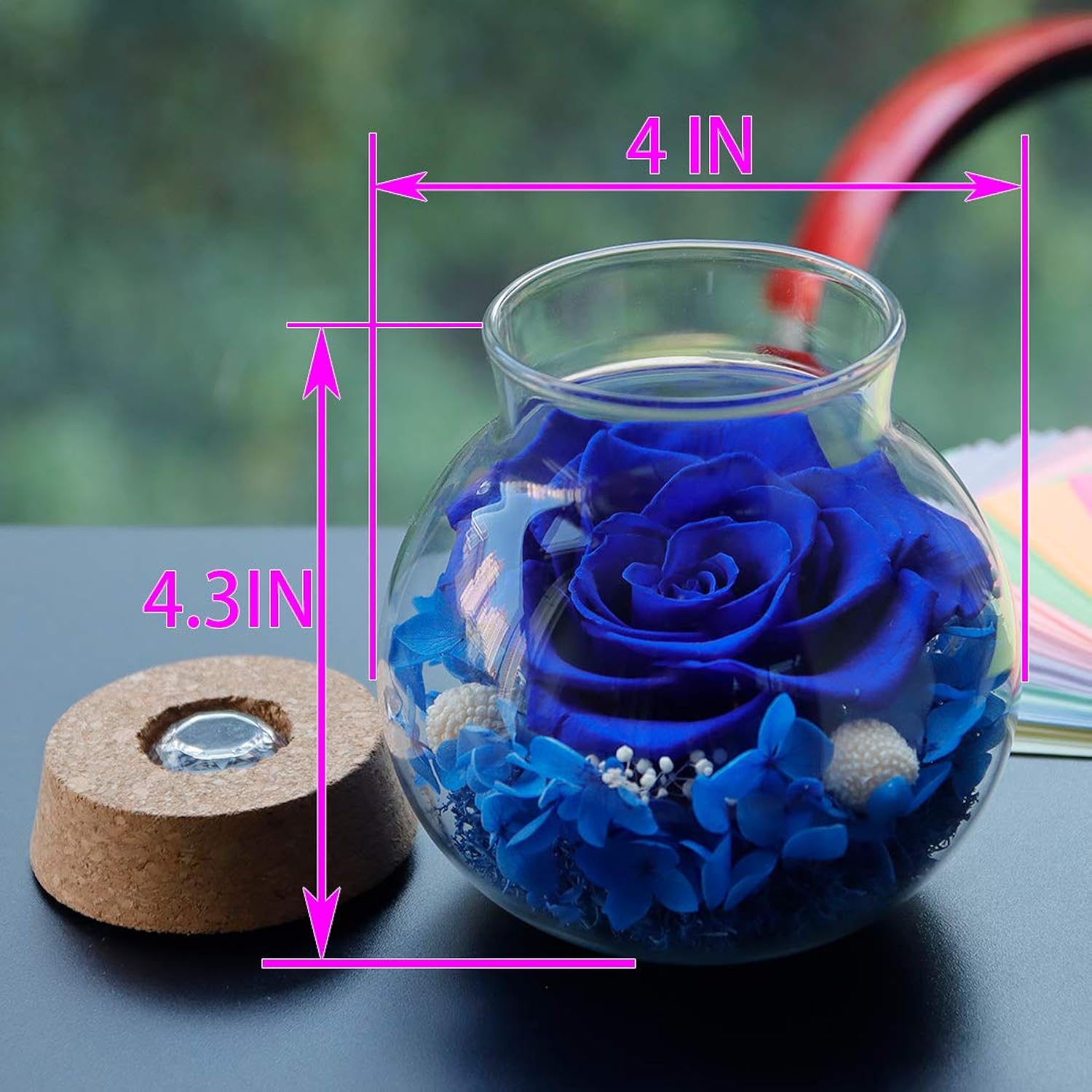 Preserved Real Roses With Colorful Mood Light Wishing Bottle, Eternal Rose?Never Withered Flowers, Table Decor,Christmas Anniversary Valentine'S, Blue 4.3Inch, 1Pcs