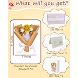 Handmade Crochet Flower Bouquet, Preserved Flowers Gift For Women With Sunflower & 5 Pcs Puff, Comes With Sophisticated Gifts Box & Bag, Perfect For Anniversary Orange