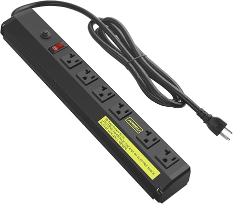 Heavy Duty 20A Surge Protector Power Strip 6 Outlets 4800J 12AWG 6FT Extension Cord