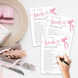 30 Pcs Who Knows Bride Best Blush Bow Game Cards Set, Wedding Engagement Game Cards, Bridal Shower Double-Sided Fill In Style Game Cards For Newlyweds, Party Game & Activities - B06