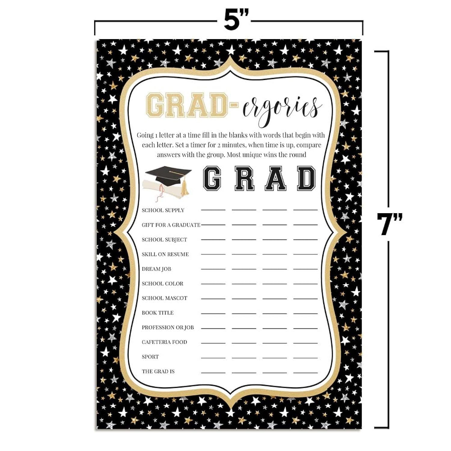 Graduation Who Knows The Graduate Best & Gradergories Fill-In Game Cards, Twenty (20) 5" X 7" Game Cards Included