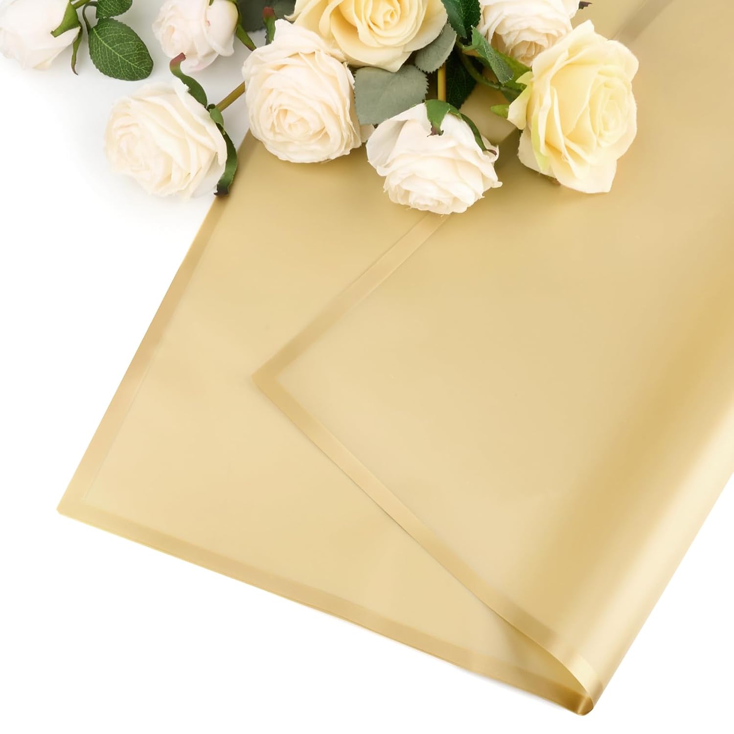 20 Sheets Gold Flower Wrapping Paper, Waterproof Translucent Korean Floral Paper For Flower Bouquet Wraps Gift Packaging Florist Supplies (22.8 X 22.8 Inch)