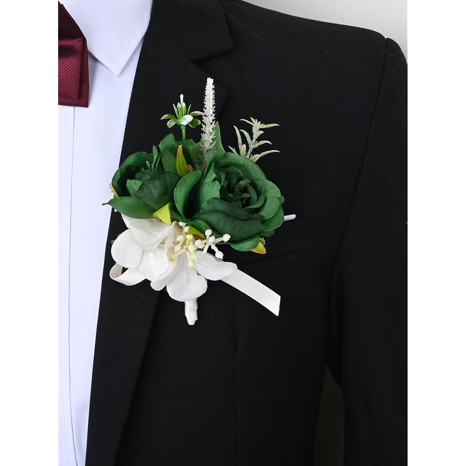 Wrist Corsage And Boutonniere Set Artificial Flowers Accessories For Groom Bride Groomsmen Bridesmaids Wedding Party Prom Suit - Dark Green 2 Pieces