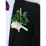 Wrist Corsage And Boutonniere Set Artificial Flowers Accessories For Groom Bride Groomsmen Bridesmaids Wedding Party Prom Suit - Dark Green 2 Pieces