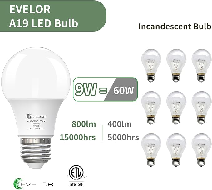 6 Pack A19 LED Light Bulbs 60W Equivalent Soft White 2700K E26 Base 800 Lumens
