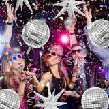7Pcs Silver 4D Foil Disco Balloons With Star Balloons For 70S Disco, Graduation, Birthday & Bridal Shower Decorations - 22 Inch