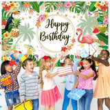 Summer Hawaiian Birthday Backdrop Tropical Flamingo Beach Birthday Party Decorations Palm Pineapple Aloha Happy Birthday Party Supplies 70.8 X 43.3 Inch