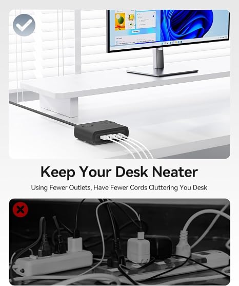 8 in 1 Power Strip 4 Outlets 4 USB Ports 2 USB C 5FT Flat Plug