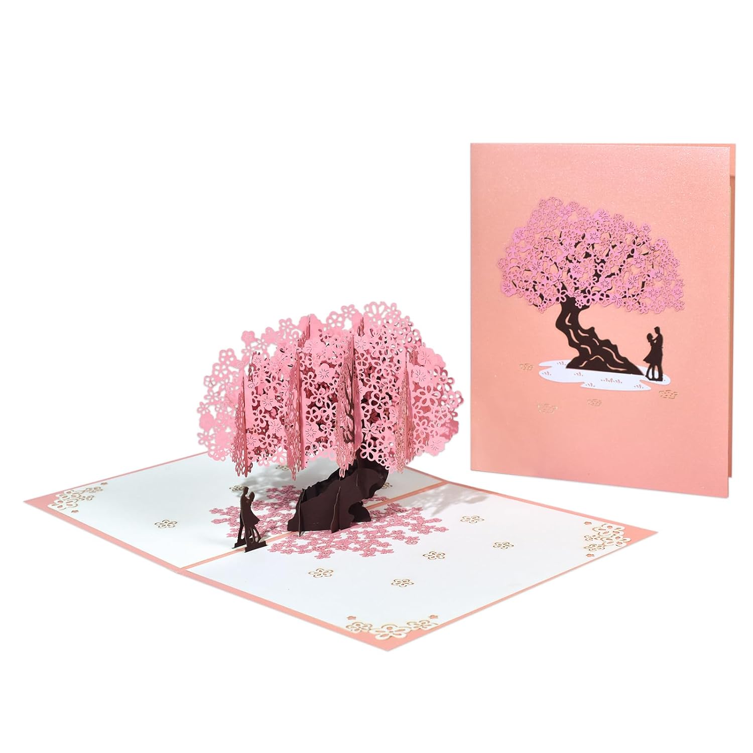 Couple Peach Blossoms Pop Up, Paper Flower Bouquet Greeting Card With Blank Note Card & Envelope, Gift For Celebrate Love, Birthday, Anniversary, Valentine'S Day, Wedding, Engagement, Bridal Shower