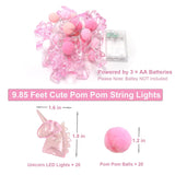 9.85Ft Room Decor String Lights With 20 Cute Pompoms 20 Pink Unicorn Led Lights Battery Operated With Timer For Girls Be