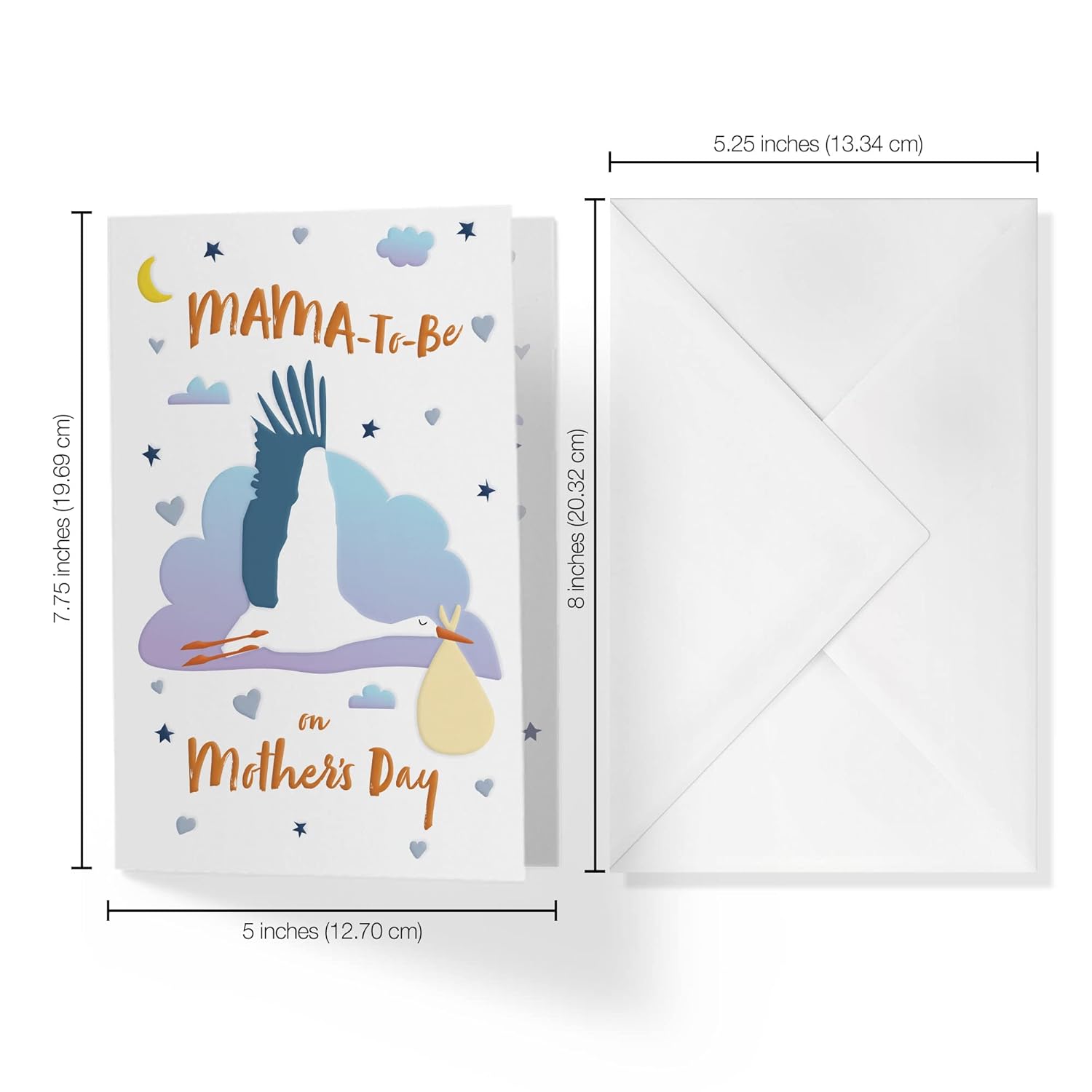Mother'S Day Card For Mom-To-Be | Stork And Baby Moon Stars Heart Expectant Mom | Single Card+Envelope | 5"X7.5"