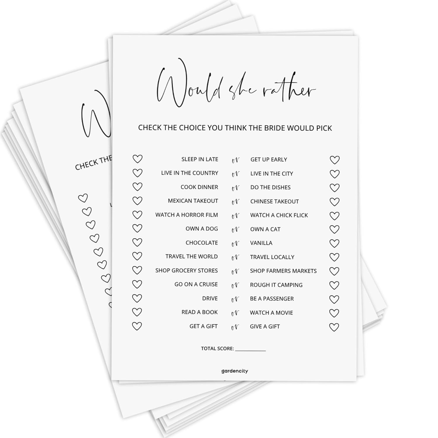 Bridal Shower Games, Would She Rather Bridal Shower Game For 50 Guests, Minimalist