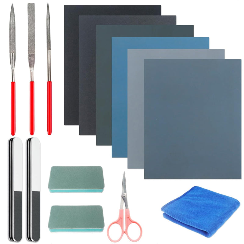 15 Pcs Resin Casting Tools Set - Include Sand Papers, Polishing Blocks, Polishing Cloth, Round File, Semicircular File, Flat File And Scissors For Polishing Epoxy Resin Jewelry Making Supplies