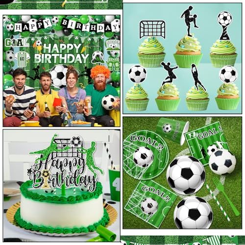 Soccer Birthday Party Decorations,276pcs Soccer Party Decorations Soccer Birthday Plates Napkins Cups Tablecloth Backdrop Cake Topper Balloon Arch for Soccer Party Supplies,Serve 24