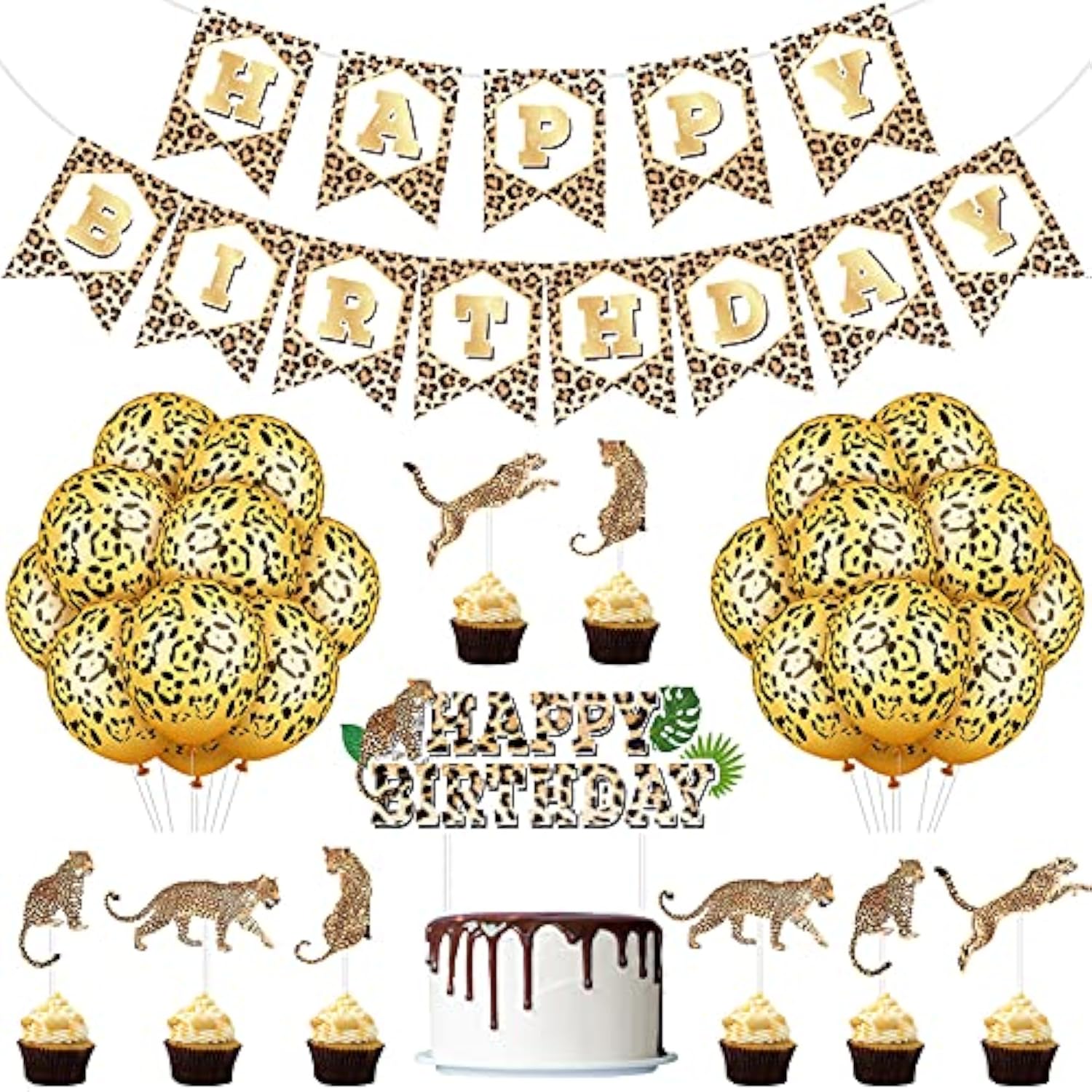46 Pieces Leopard Banner Cheetah Banner Cheetah Theme Balloons Leopard